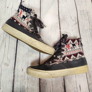 Vans High Top "Ugly Sweater" Holiday Knit Uppers with Faux Leather Size 6.5